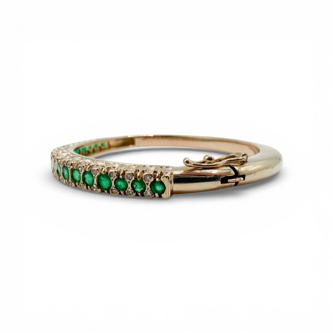 14k Yellow Gold Estate Emerald Bangle Bracelet