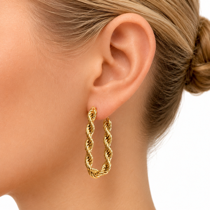 14k Yellow Rope Hoop Estate Earrings