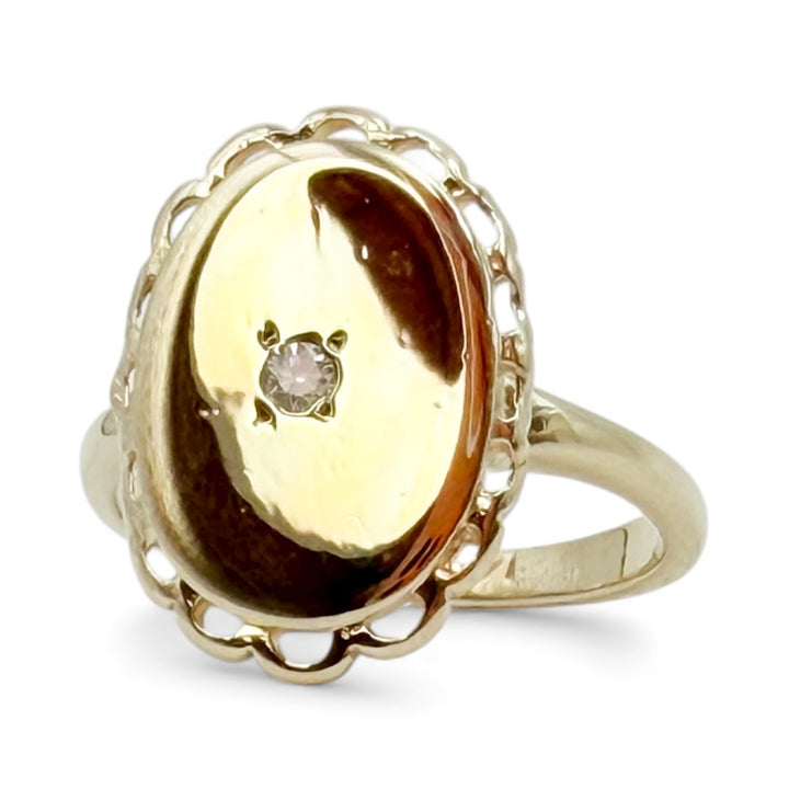 14k Yellow Gold Diamond Estate Signet Ring