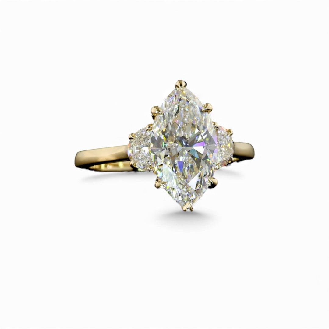 14k Yellow Gold 3 Stone Lab Grown Diamond Engagement Ring