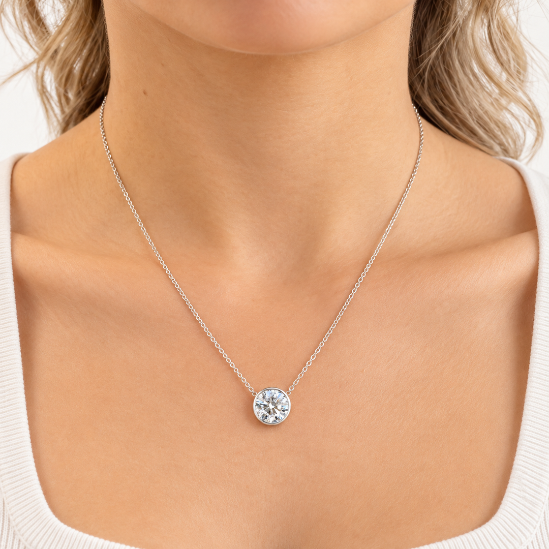 14k White Bezel 2.75ct Lab Grown Diamond Pendant