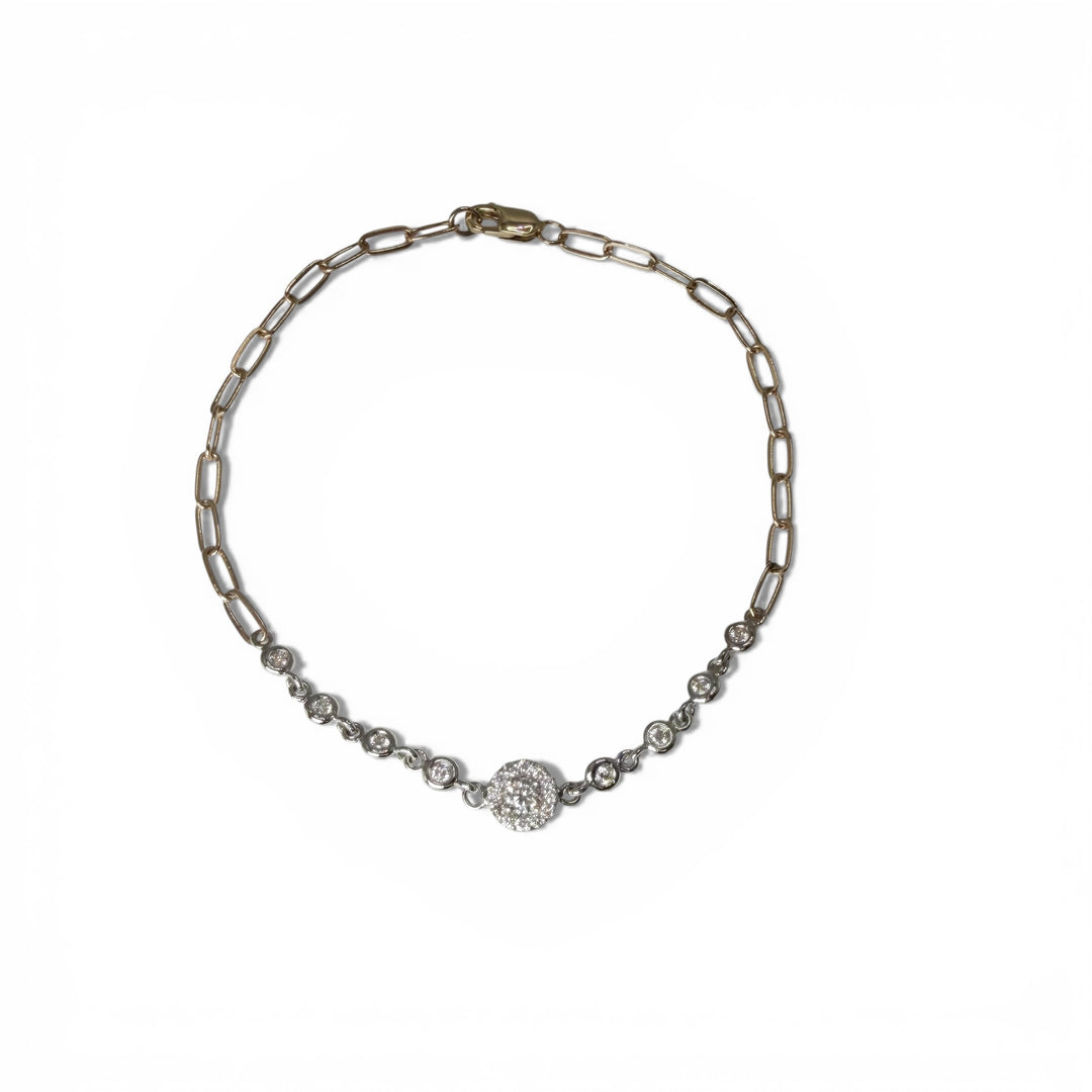 14k Two Tone Paper Clip Diamond Bracelet