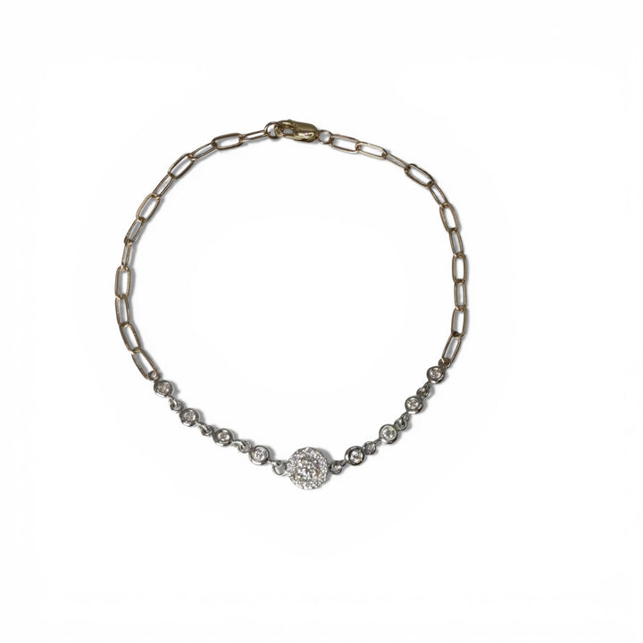 14k Two Tone Paper Clip Diamond Bracelet