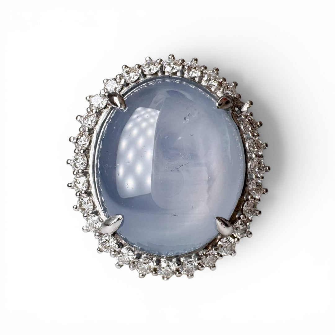 Platinum Star Sapphire Diamond Halo Ring