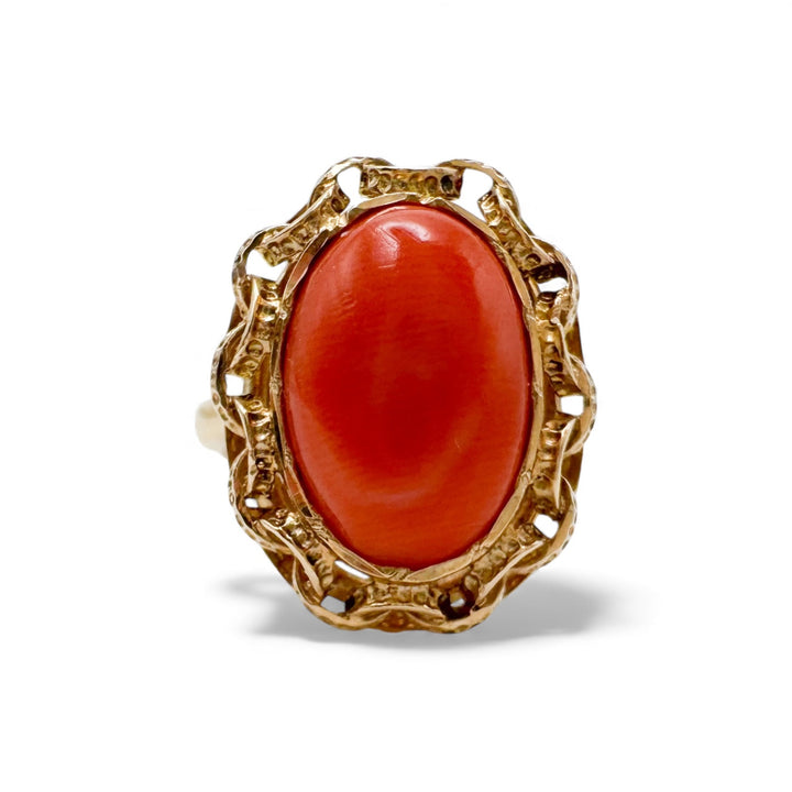 18k Yellow Gold Coral Estate Ring