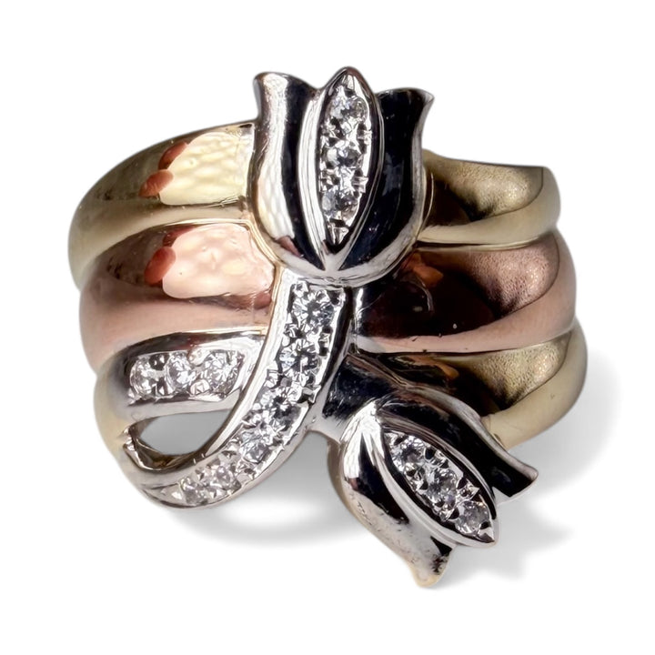 14k Tri-Color Flower Estate Ring