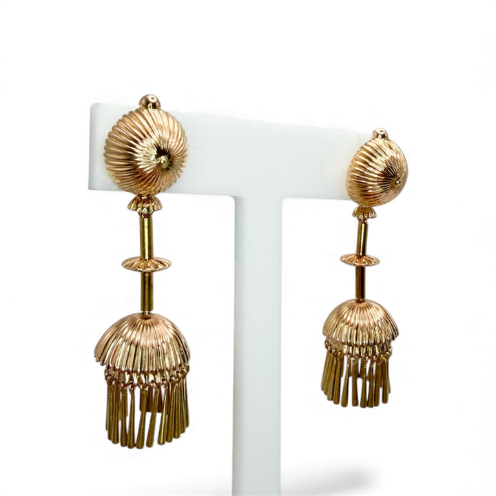 18k Two Tone Drop Estate Earrings