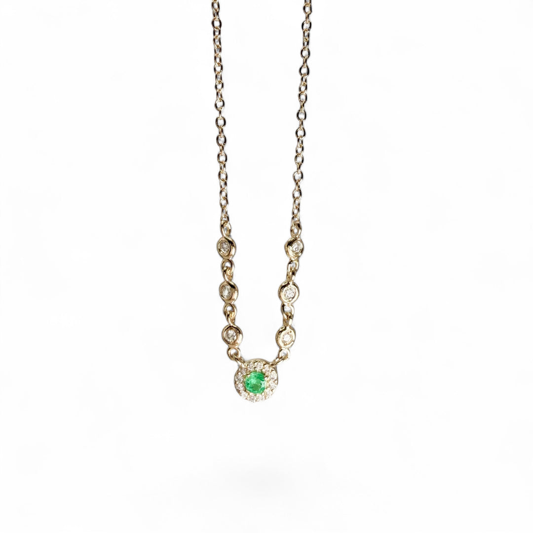 14k Yellow Gold Halo Emerald Pendant