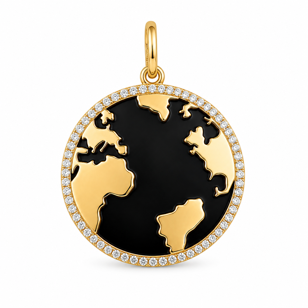 14k Yellow World Onyx Diamond Pendant