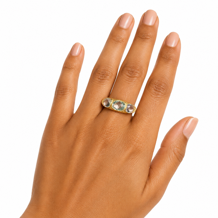18k Yellow 3 Stone Blue Topaz Estate Ring