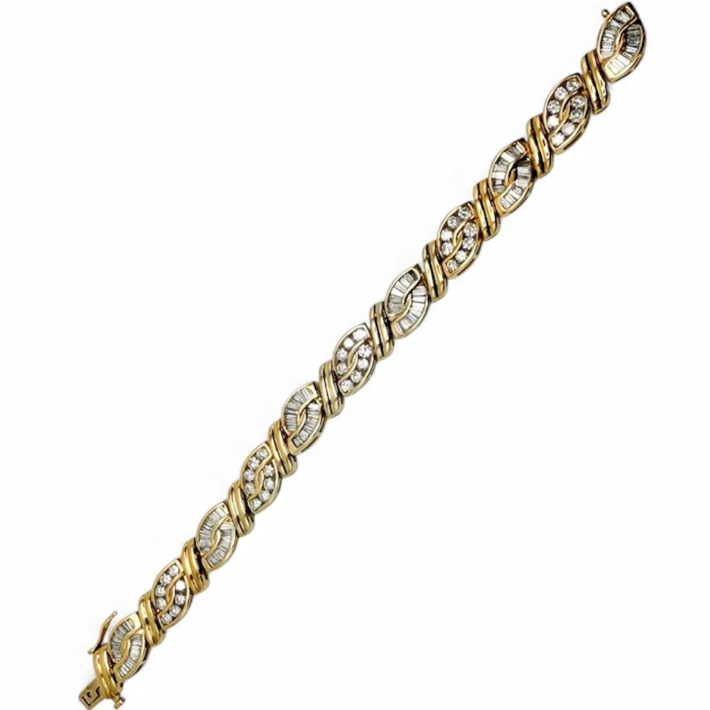 18k Yellow Gold Fancy Link Estate Diamond Bracelet