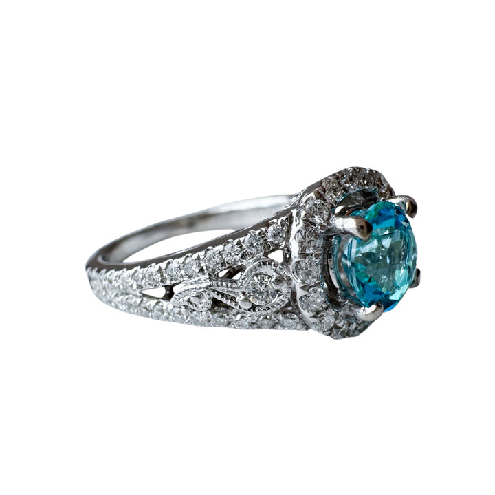 14k White Gold Blue Topaz Estate Ring
