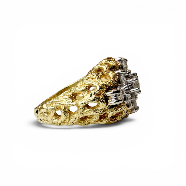 18k Estate Two Tone Dome Diamond Ring