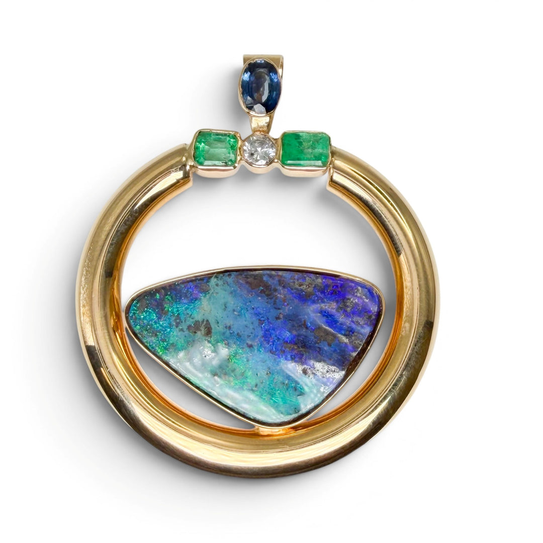 14k Yellow Gold Circle Opal Estate Pendant