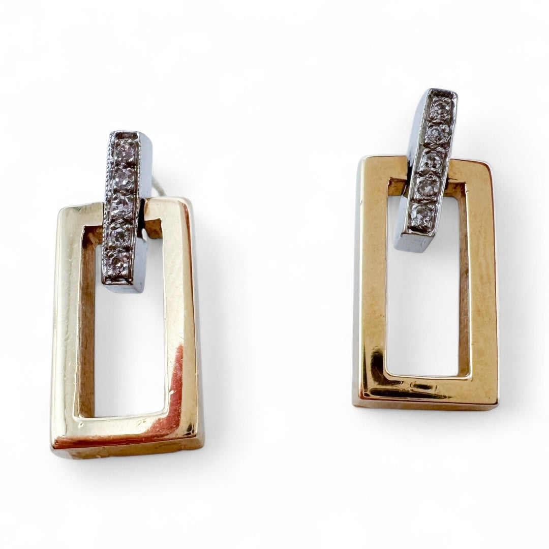 14k Two Tone Contemporary Estate Earrings