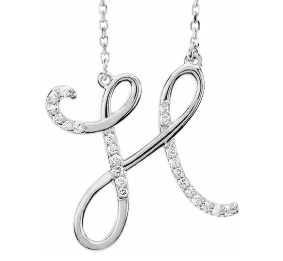 14k White Gold Inital Diamond Pendants