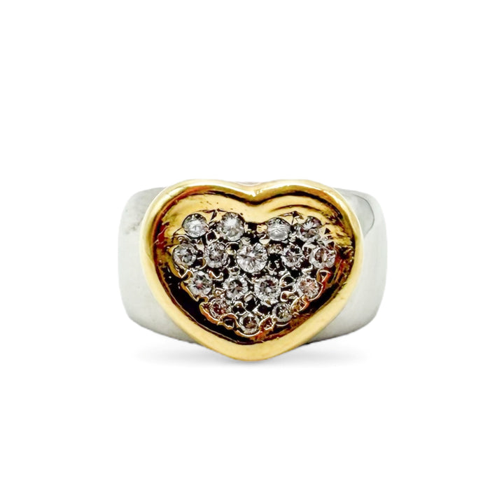 18k Two Tone Estate Heart Ring