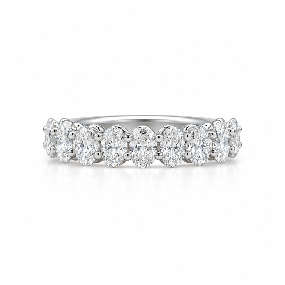 14k White Gold Prong Set 2.20ctw Oval Diamond Wedding Band