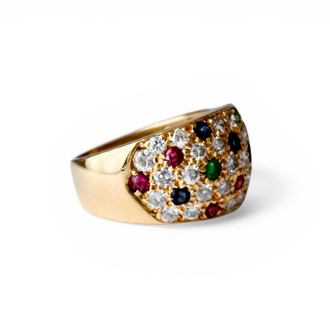 18k Yellow Gold Dome Diamond Gemstone Estate Ring
