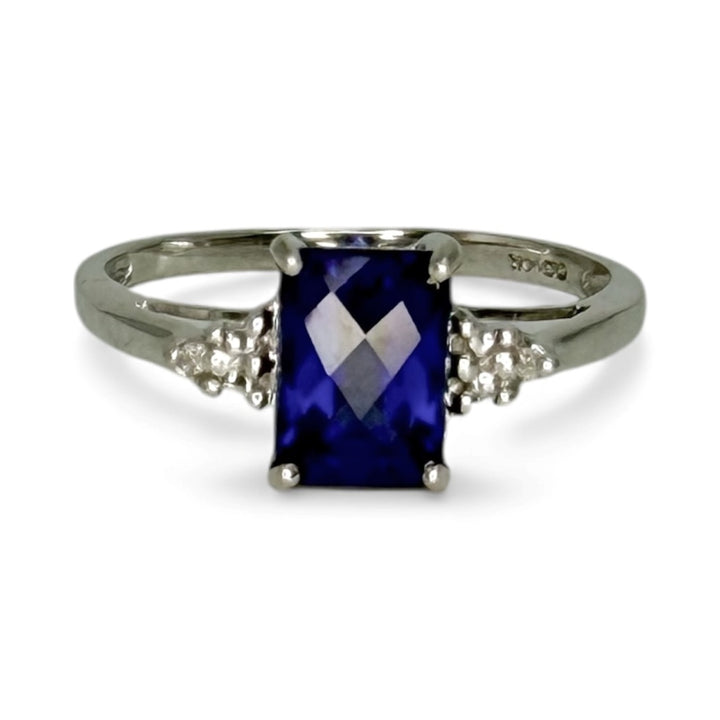 14k White Gold Gemstone Ring Created Sapphire Estate Ring