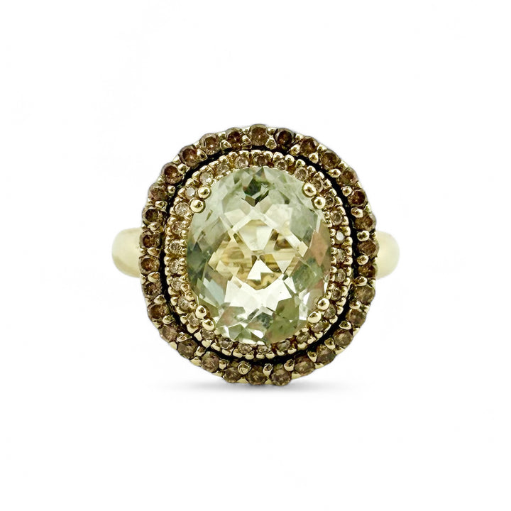 14k Yellow Gold Green Amethyst Estate Ring