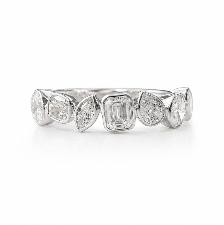 14k White Gold Bezel Lab Grown Various Shape Diamond Band