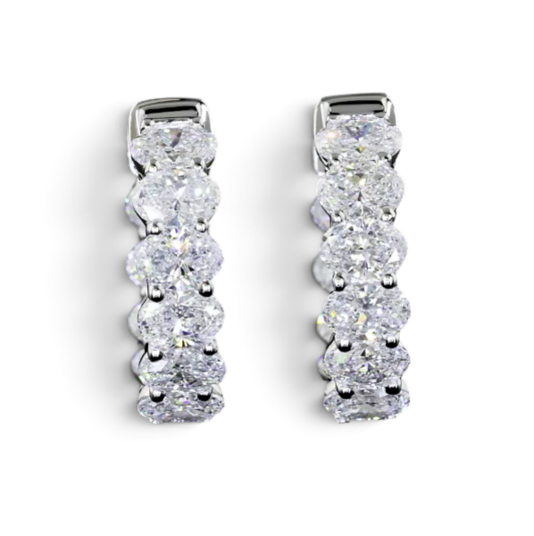 14k White Oval Lab Grown Diamond Huggie Earrings 2.04 cttw