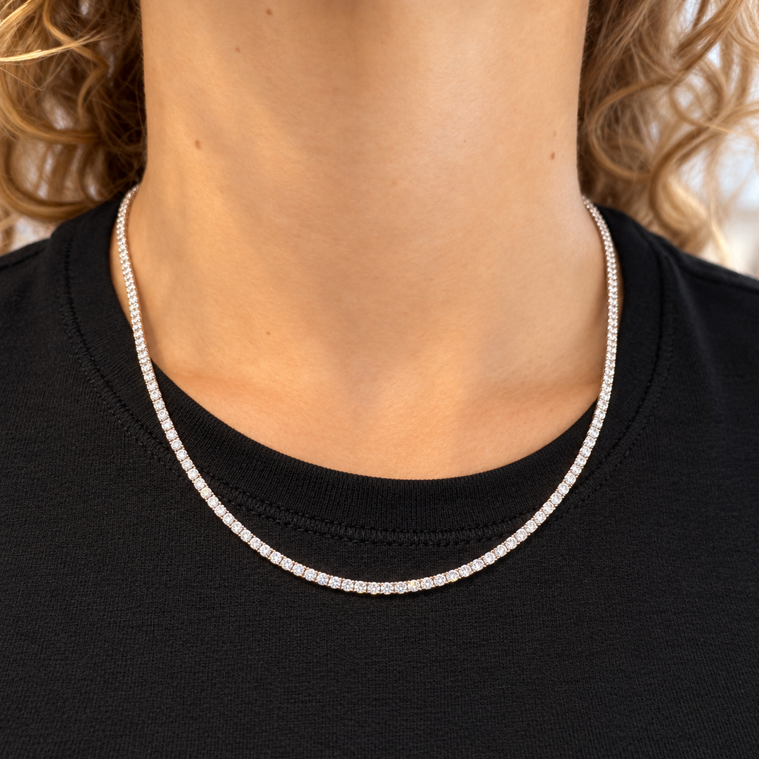 14k White 7.00cttw Lab Tennis Necklace