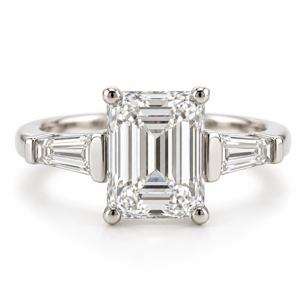 14kt White 3 Stone Engagement Ring Mounting