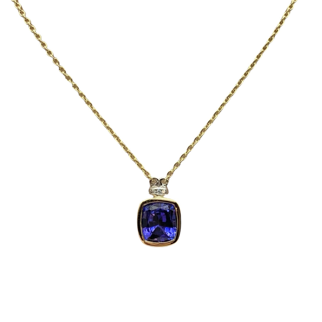 14k Two Tone Bezel Tanzanite Necklace