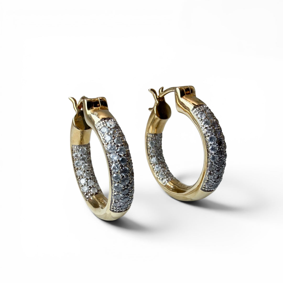 Estate 14k Yellow Gold Diamond Hoop Earrings