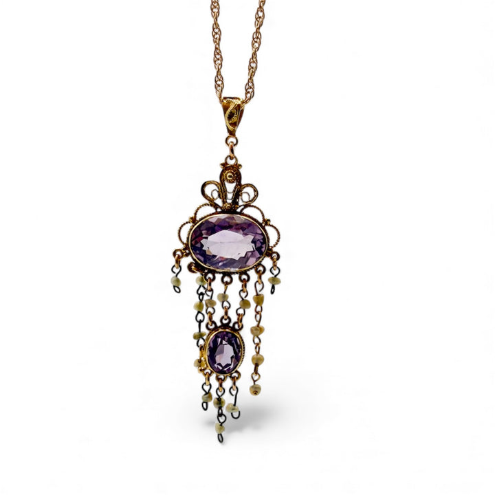 14k Yellow Gold Amethysts Estate Pendant