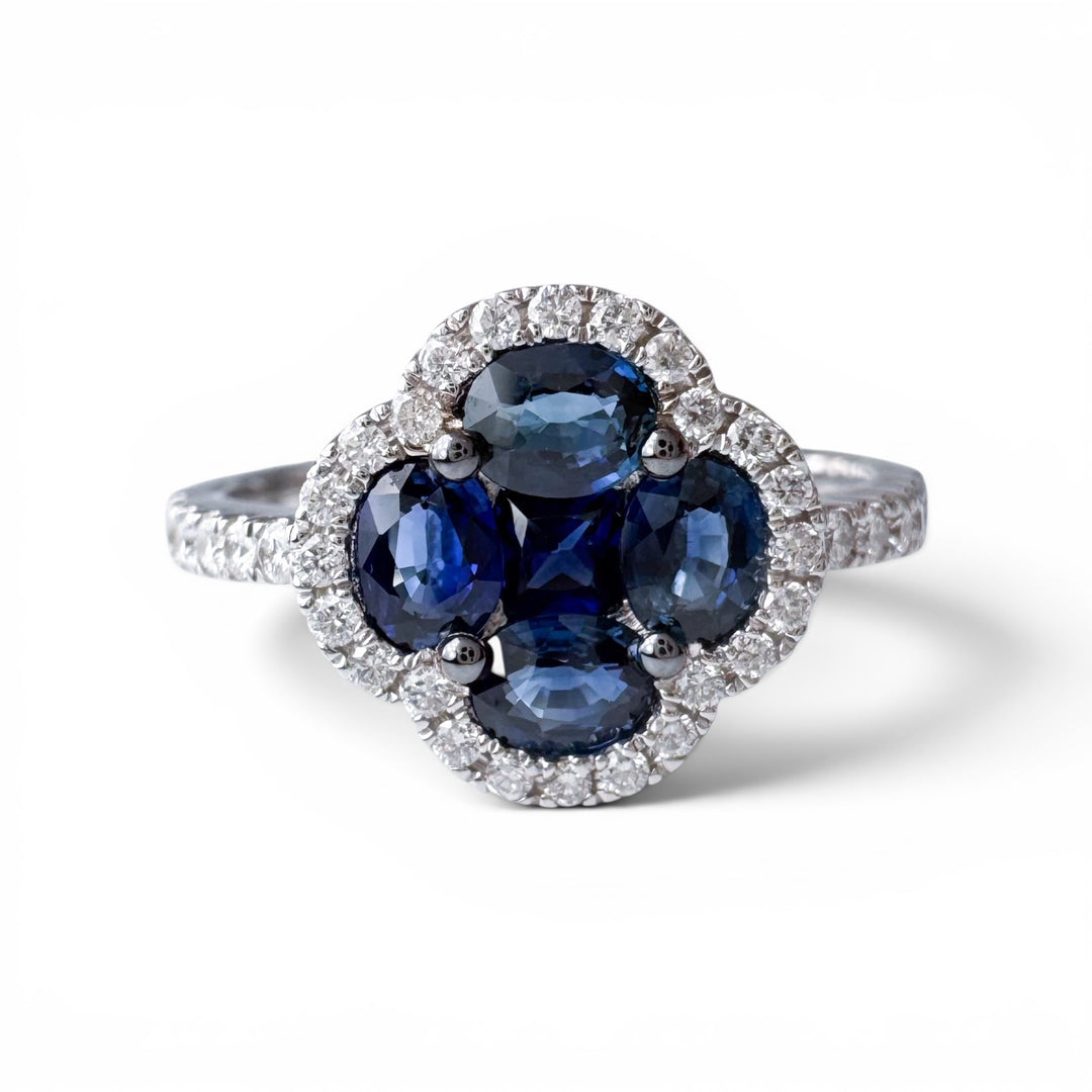 14k White Gold Sapphires Gemstone Ring