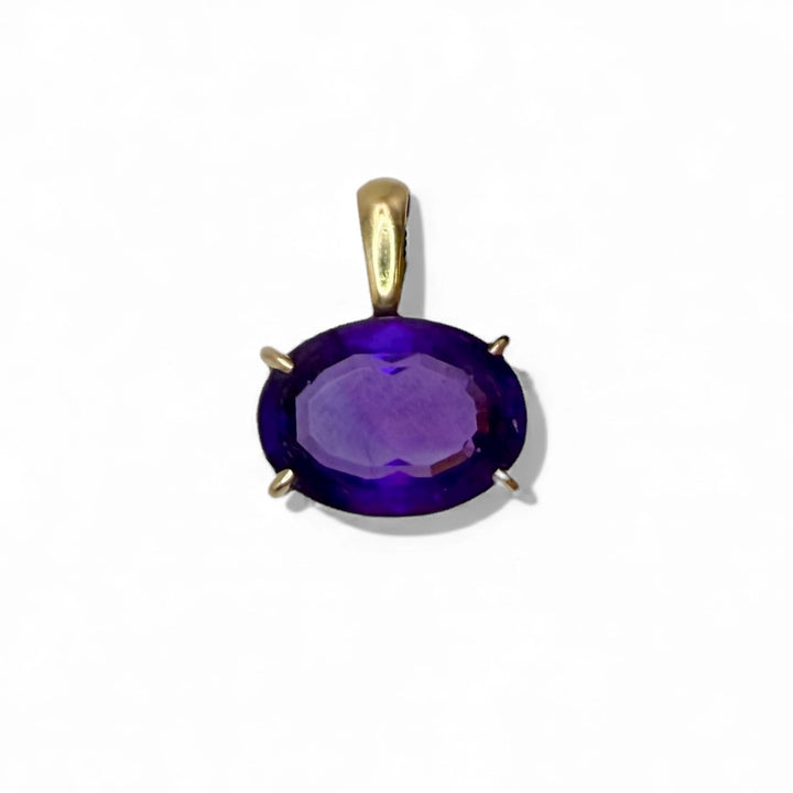 14k Yellow Gold Solitaire Amethyst Estate Pendant