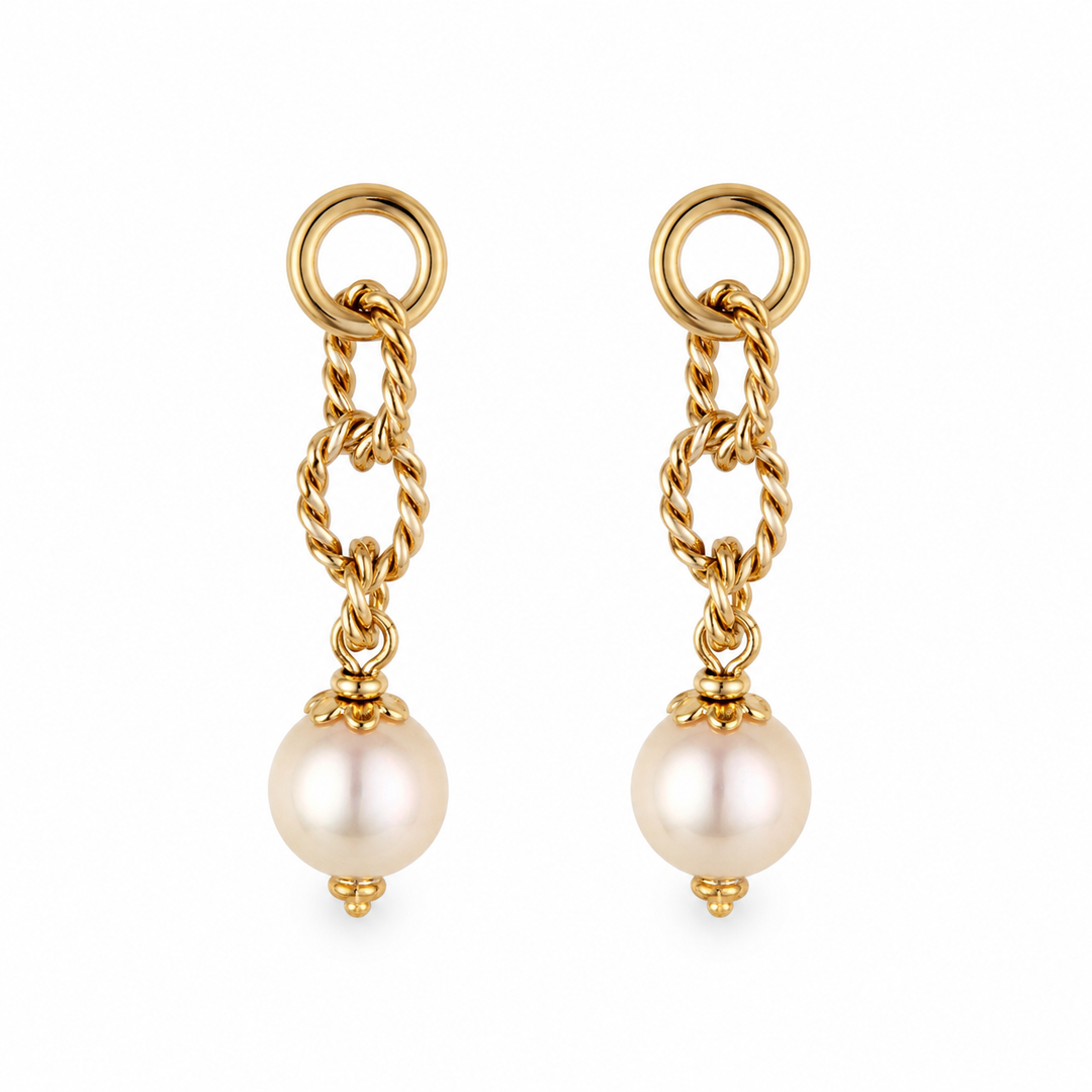 14k Yellow Gold Drop Pearls Estate Earrings