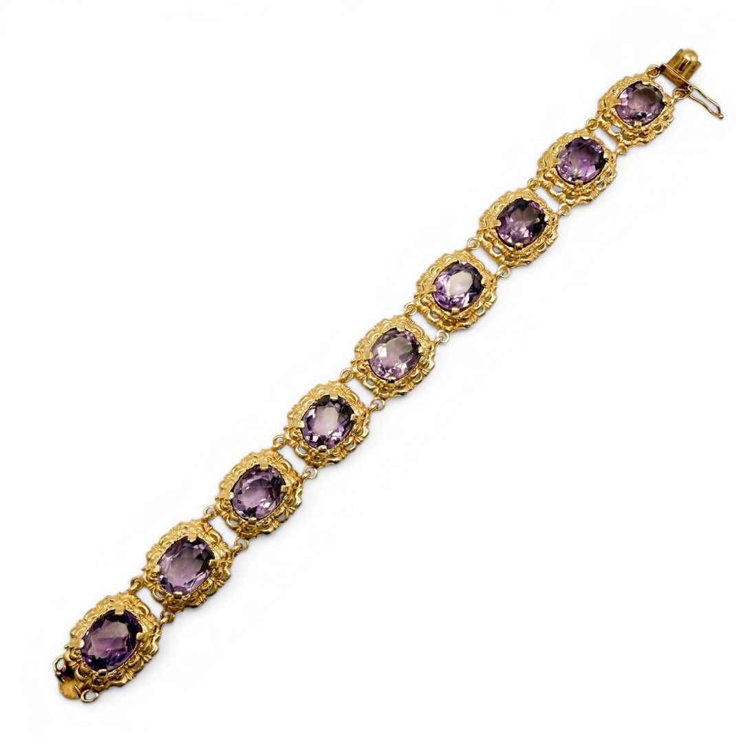 Estate 14k Yellow Gold Amethyst Bracelet