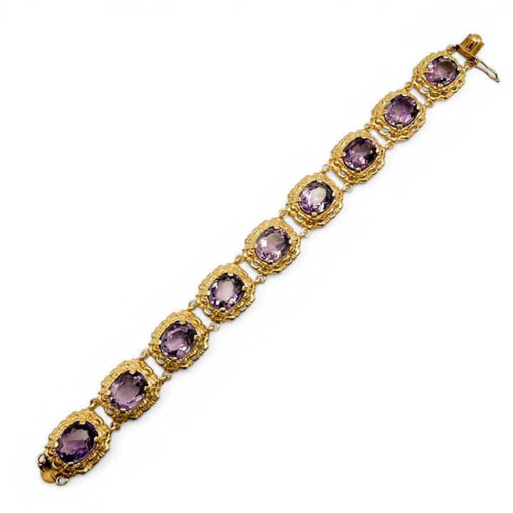 Estate 14k Yellow Gold Amethyst Bracelet