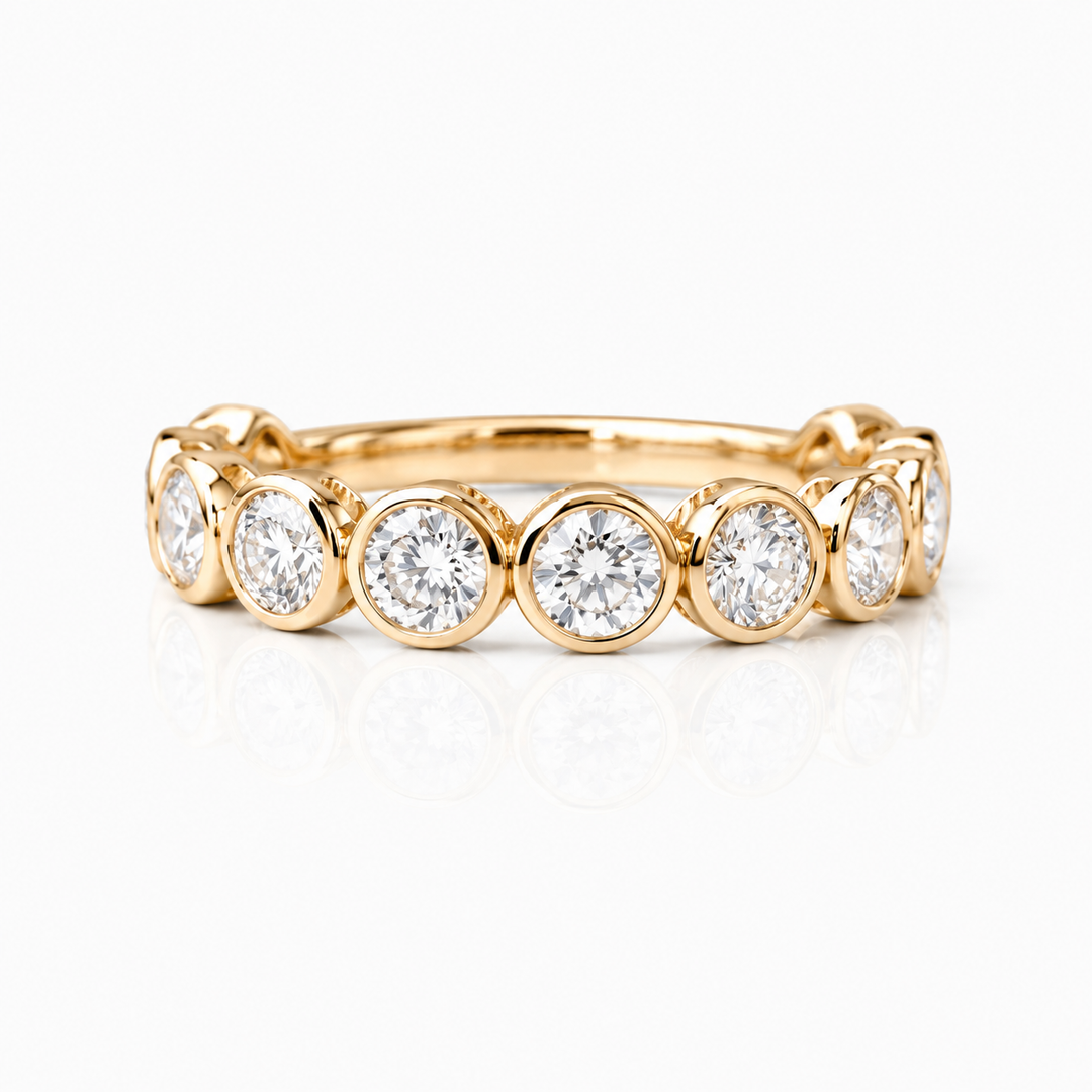 14k Yellow Gold Bezel Set Lab Grown Diamond Wedding Band