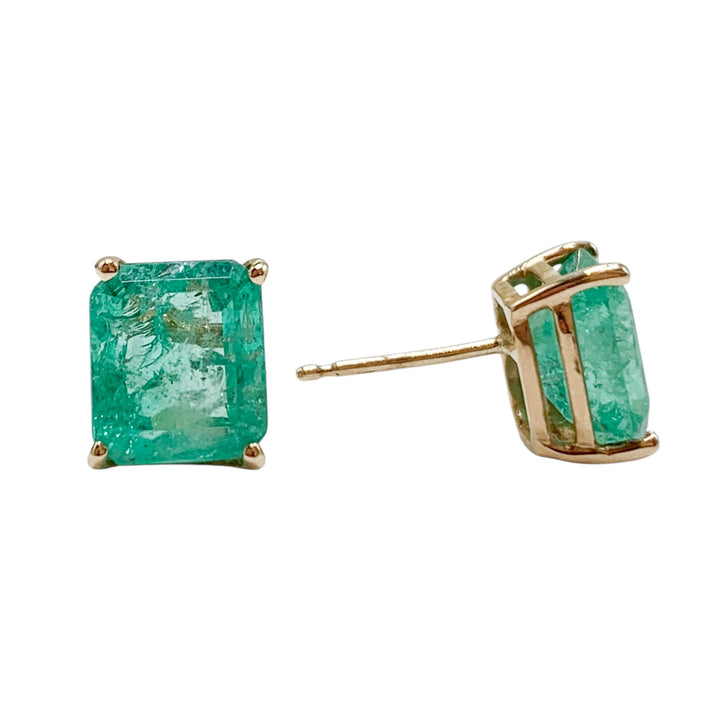 14k Yellow Gold Stud Emeralds Estate Earrings