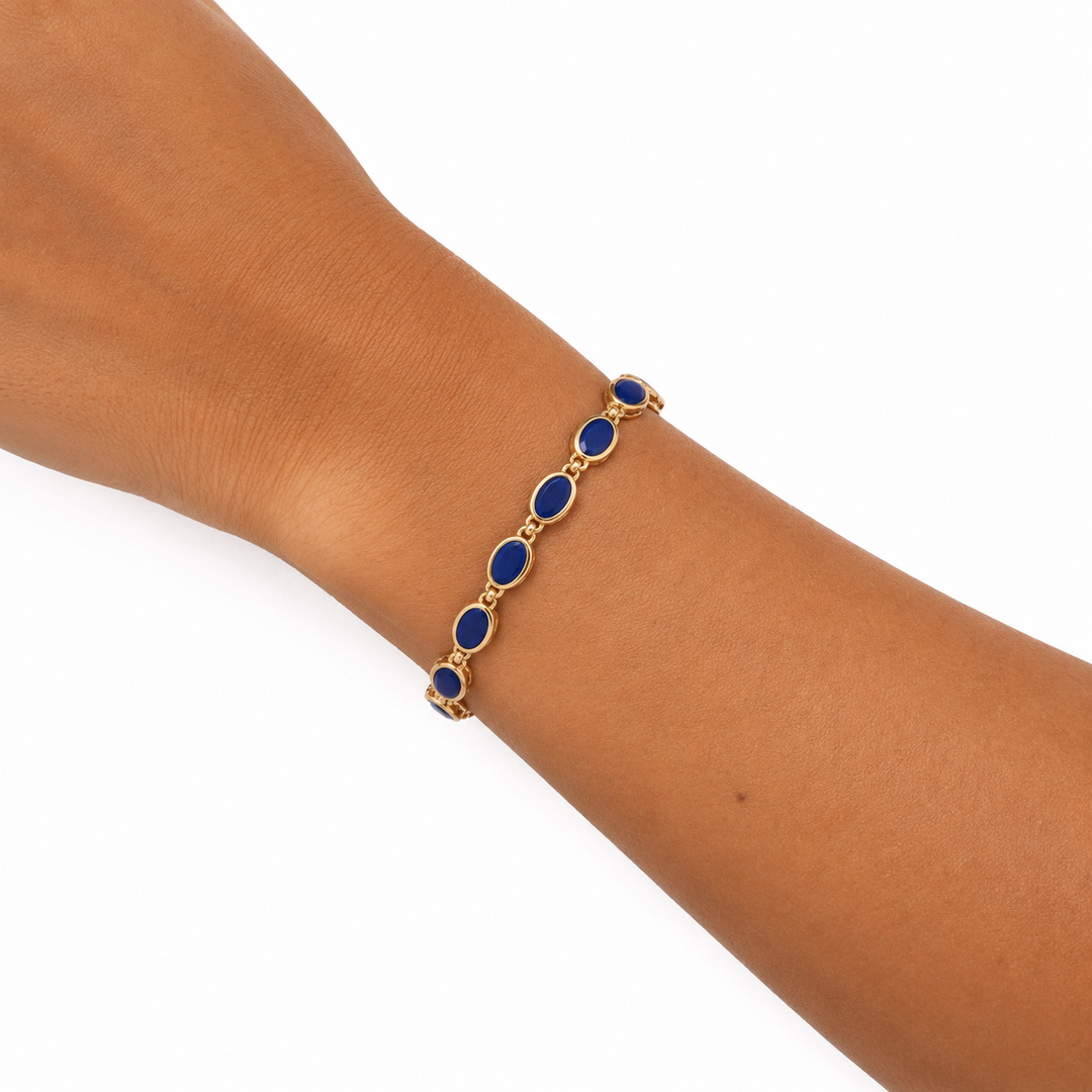 14k Yellow Bezel Set Lapis Estate Bracelet