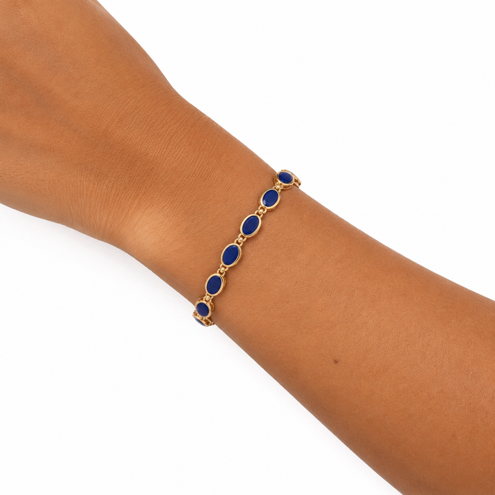 14k Yellow Bezel Set Lapis Estate Bracelet