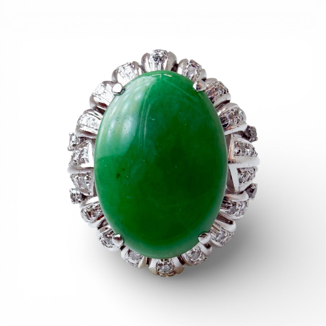 18k White Gold Antique Jade Estate Ring
