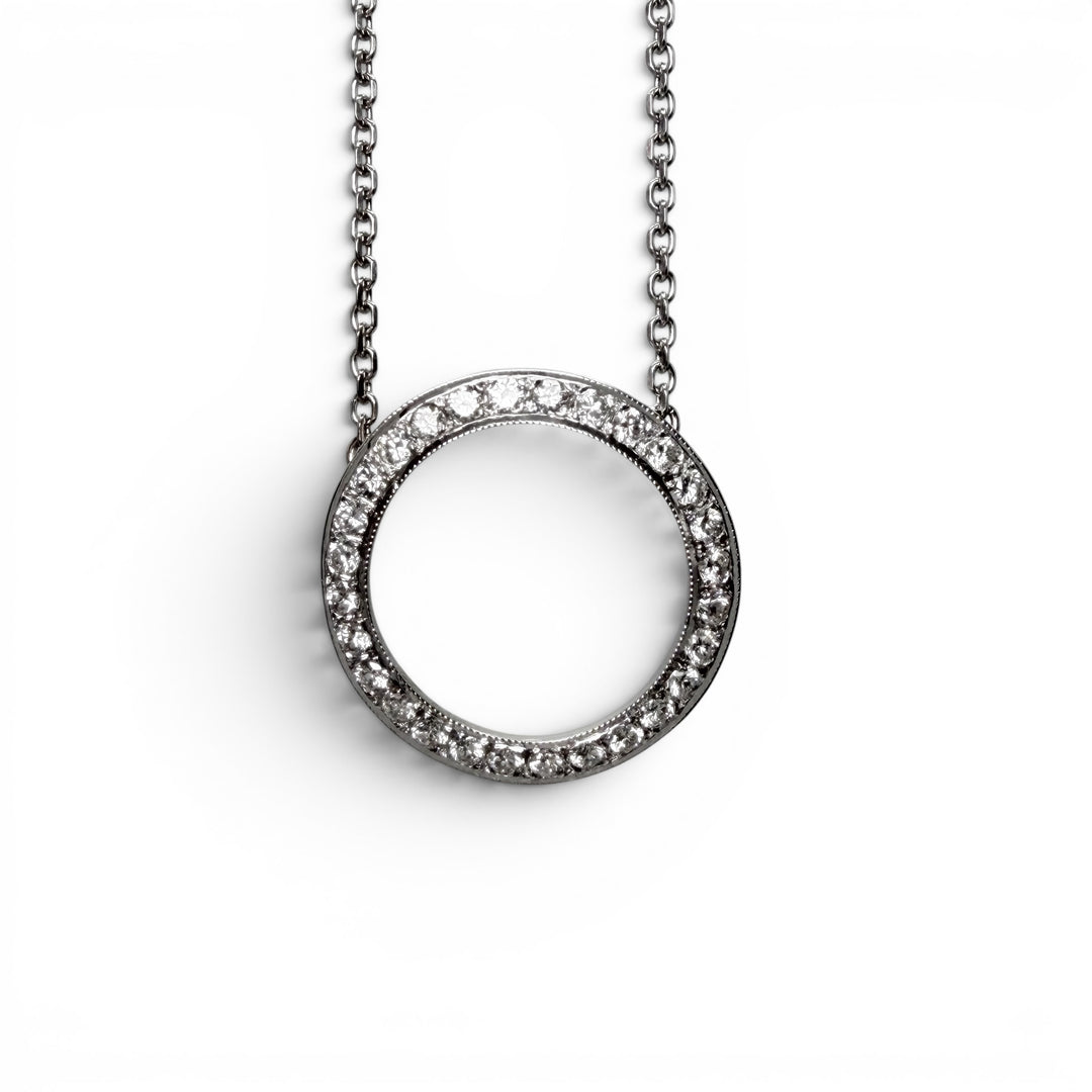 14k White Gold Circle Diamond Estate Pendant