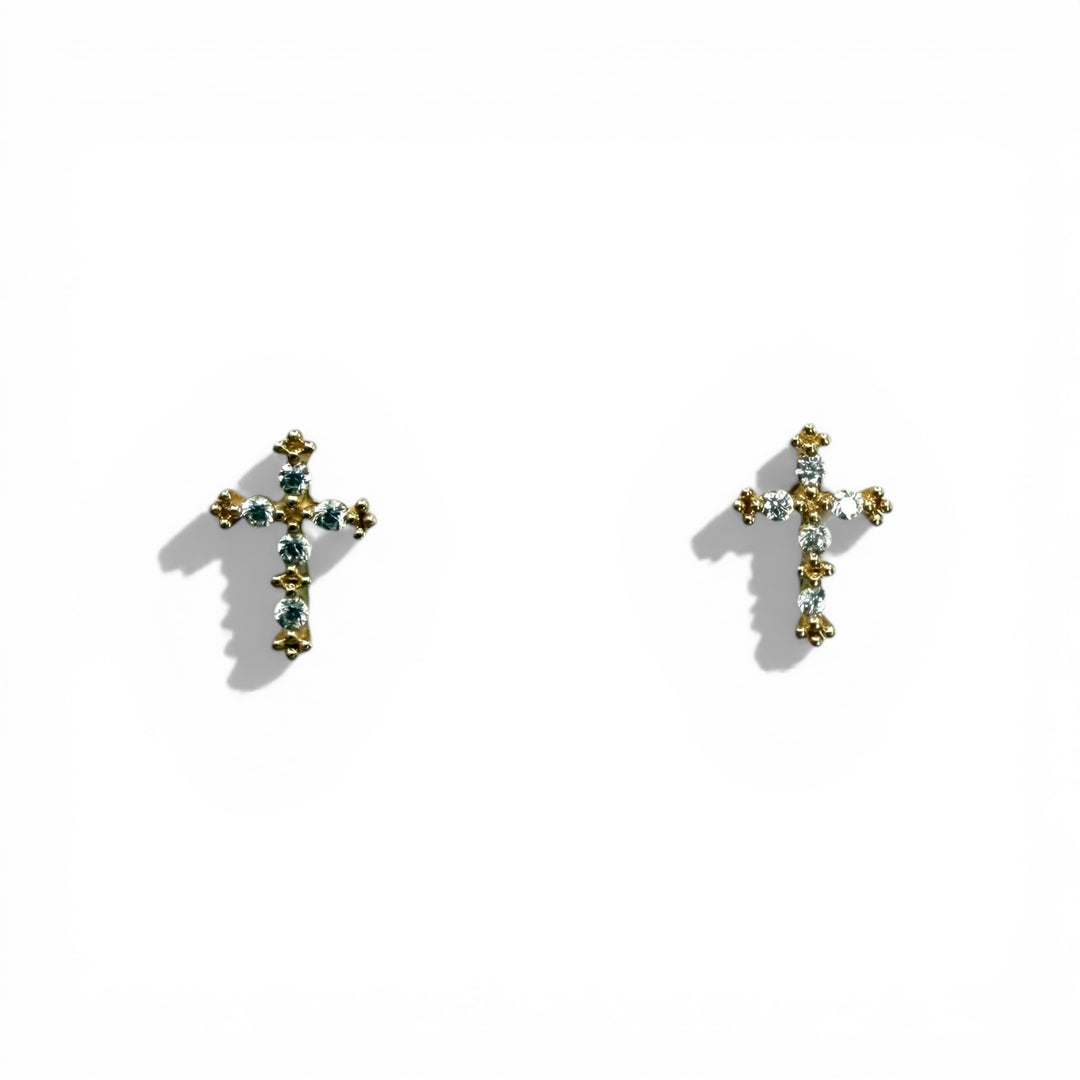 14k Yellow Gold Stud Cross Earrings