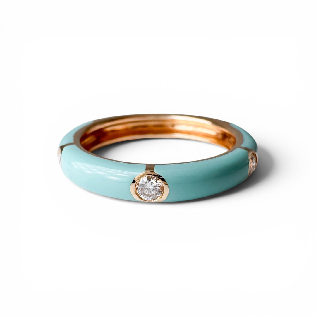 14k Yellow Gold Turquoise Diamond Band