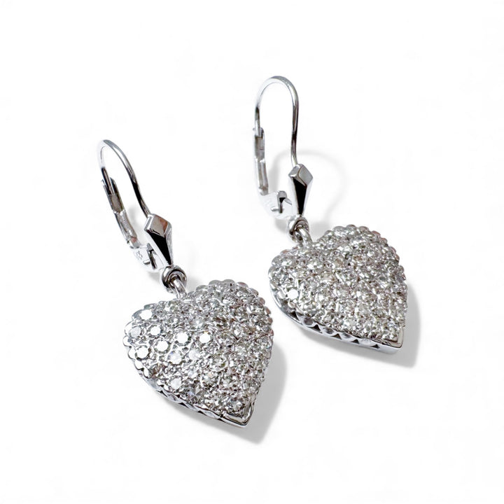 14k White Gold Heart Diamond Estate Earrings