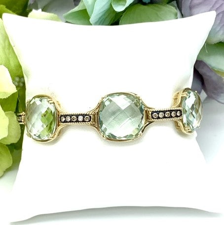 14k Yellow Gold Green Amethyst Estate Bracelet
