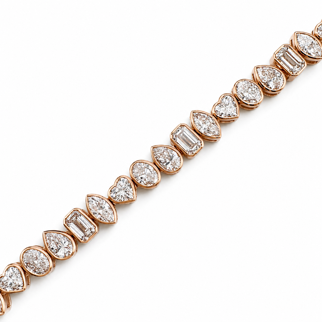 14k Yellow Gold Bezel Mixed Shape Lab Diamond Bracelet 10.02 cttw
