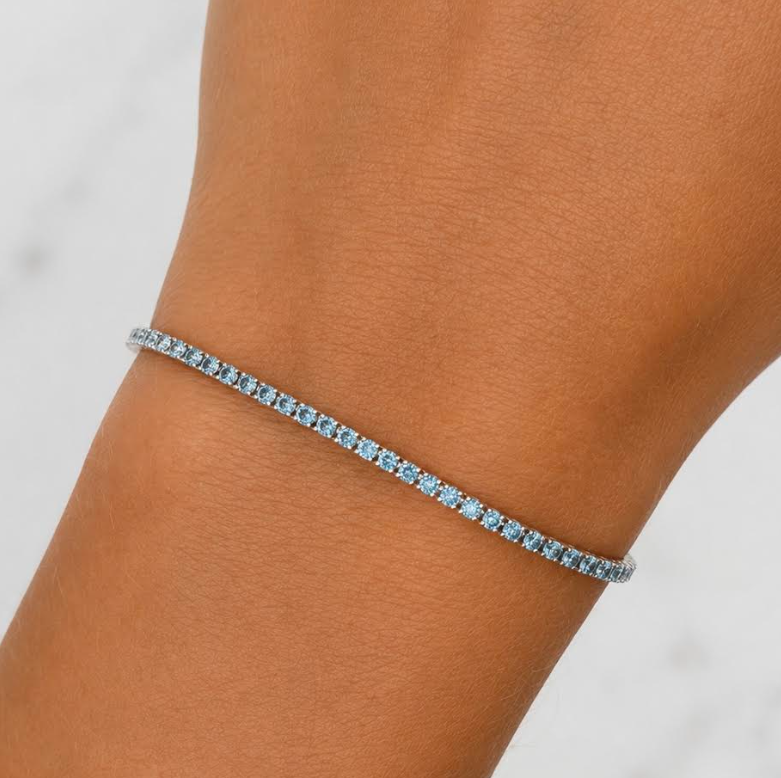 14k white gold Blue Lab Grown Diamond Tennis Bracelet
