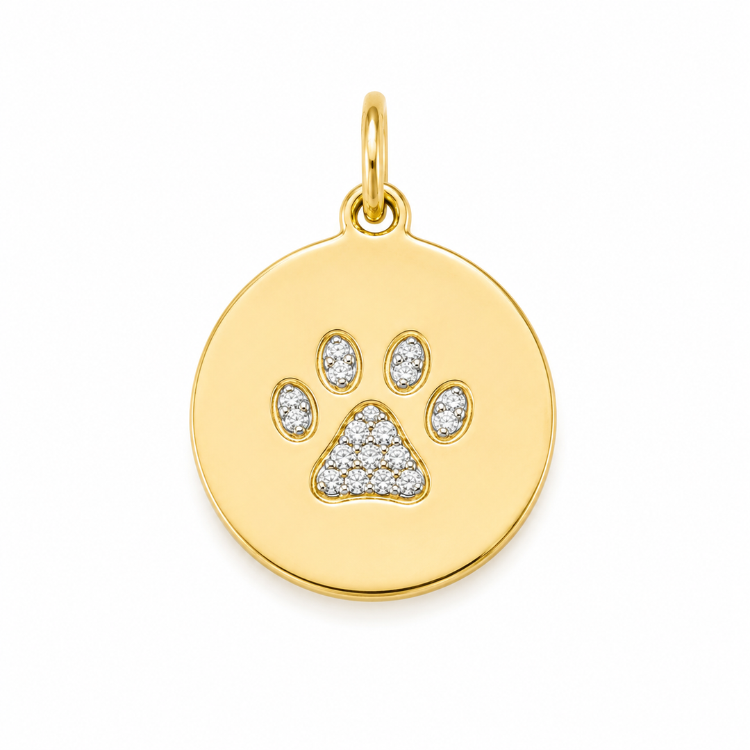 14k Yellow Paw Print Diamond Pendant